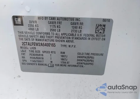 2010 GMC Terrain Slt-1 из США, поврежденный, VIN 2CTALFEW2A6400165